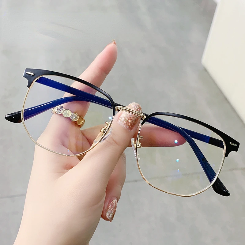 

Классические очки без оправы с защитой от синего света, блокирующие кожу, для мужчин и женщин, деловая плоская оправа для очков может быть сопряжена с очками для близорукости