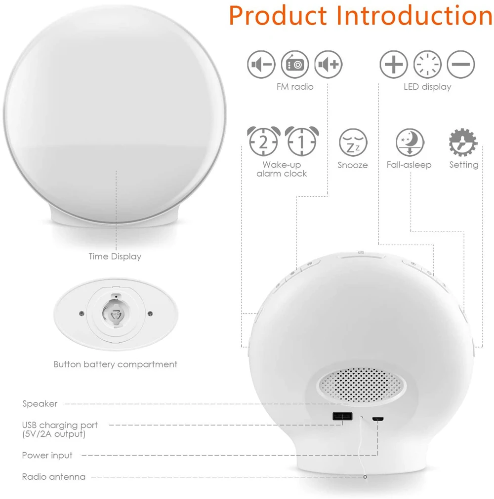 Свет пробуждения цифровой будильник сnooze ночник имитация восхода солнца помощь