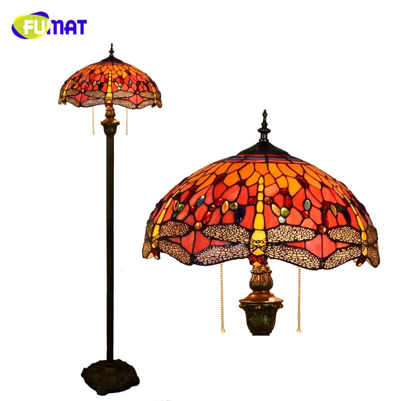 

FUMAT European Creative Retro Tiffany Stained Glass Dragonfly living room restaurant bedroom villa Decoration Rose Floor Lamp