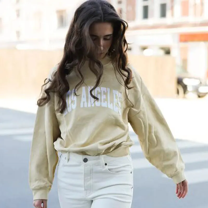 

2023 POKIHA модный осенний Новый Женский свитшот с буквенным принтом Повседневный свитшот с круглым вырезом