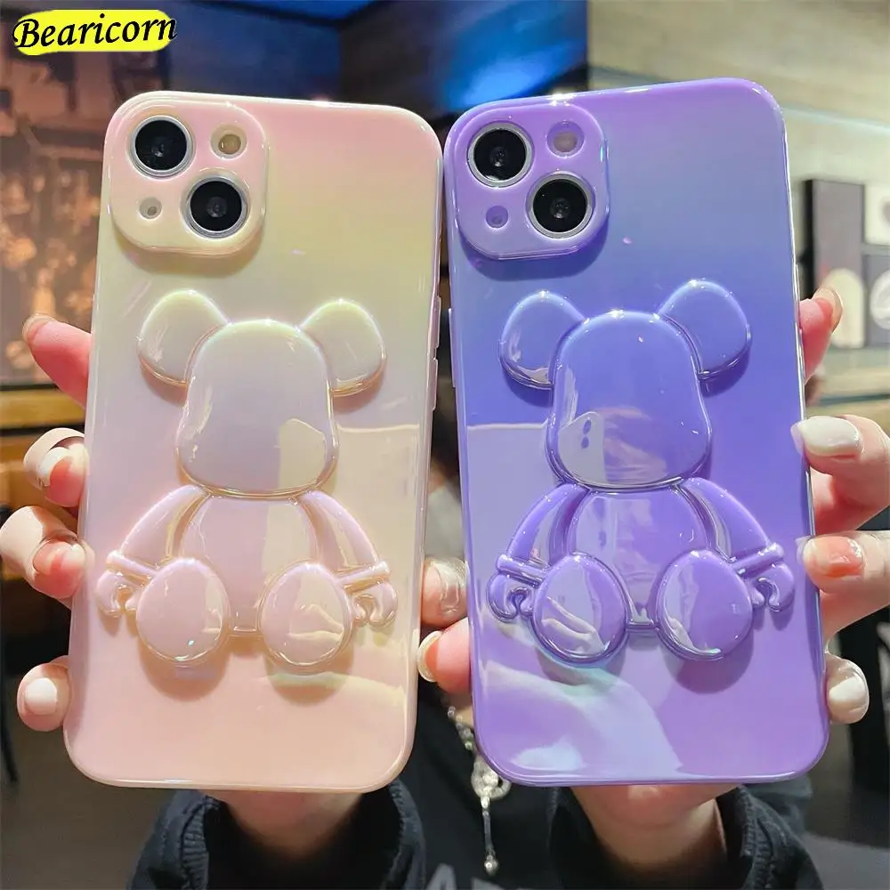 

3D Glitter Cute Bear Phone Case For iPhone 13 12 11 Pro Max Gradient Rainbow laser Cases Soft Cover for iPhone 13Pro 12Pro