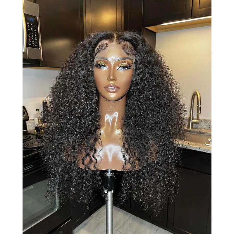 

Black Long Curly Synthetic Lace Front Wig for Black Woman With Babyhair Preplucked Heat Resistant Fiber Hair Glueless Daily Use