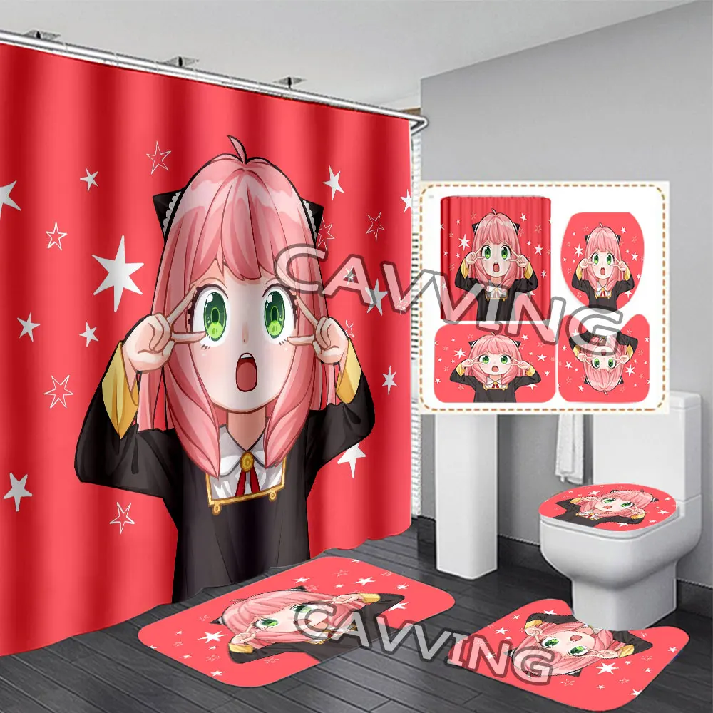 

\SPY×FAMILY 3D Shower Curtains Waterproof Bathroom Curtain Anti-slip Bath Mat Set Toilet Rugs Carpet Home Decor H02