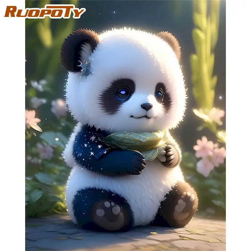 

RUOPOTY Modern Painting By Numbers Kill Time Panda Animal Canvas Painting Picture Drawing Wall Decors Unique Gift Easy For Begin