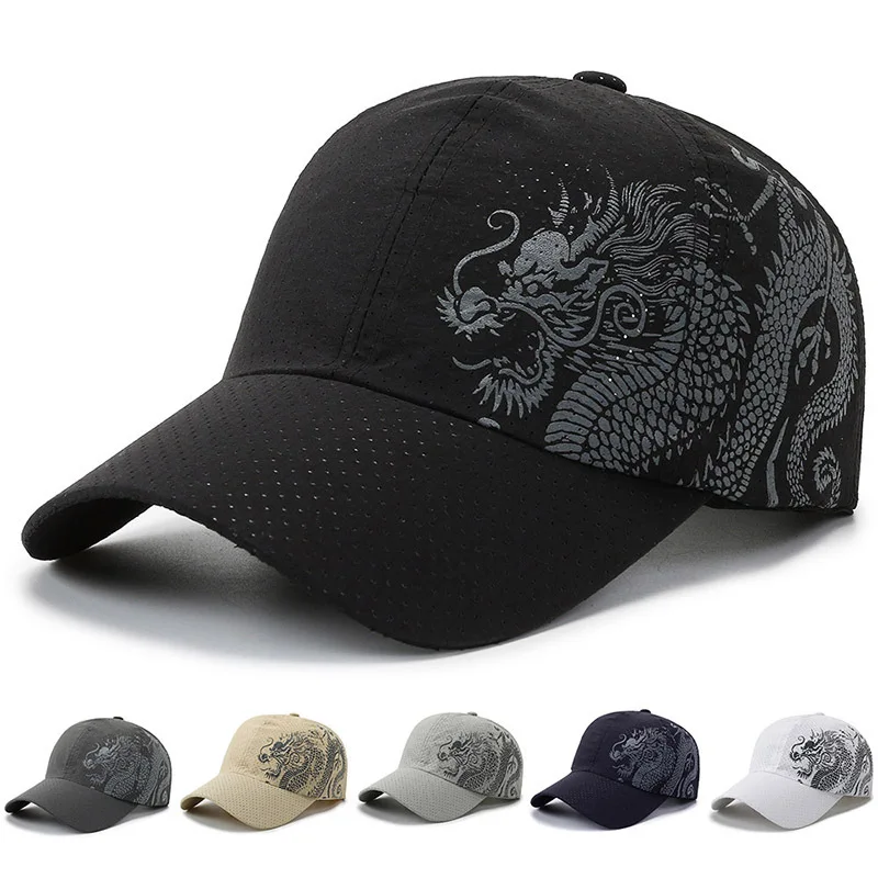 

New Fashion Dragon Baseball Hat Breathable Polyester Summer Hat Sun Buckle Quick Dry Hip Hop Outdoor Truck Male Hat LUXXETON