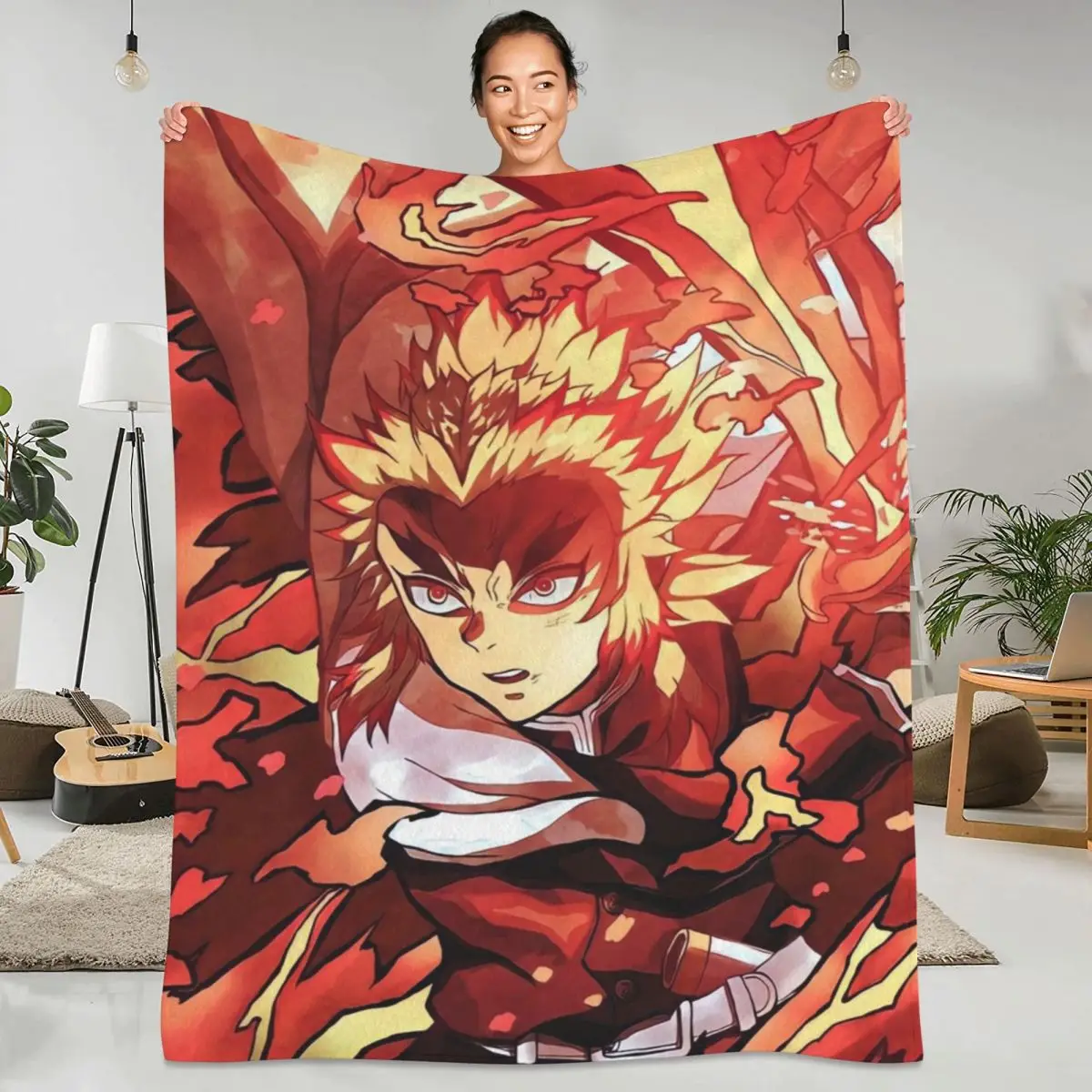 

Demon Slayer Flannel Blankets Quality Super Warm Rengoku Kyojuro Anime Throw Blanket Spring Camping Couch Bed Funny Bedspread