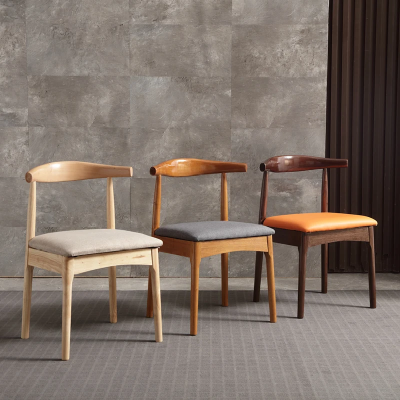 

Solid wood dining chair home modern minimalist desk chair Nordic office meeting backrest chair restaurant chair horn chair