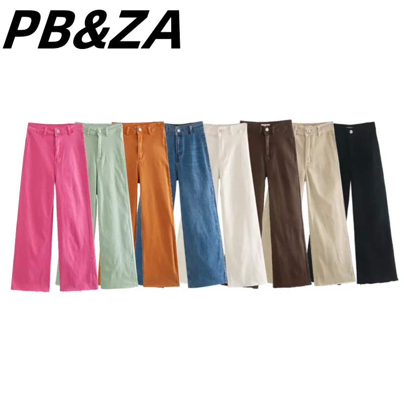 

Женские широкие брюки PB & ZA, однотонные повседневные Прямые брюки с высокой эластичной талией, модель 2023, 8246241