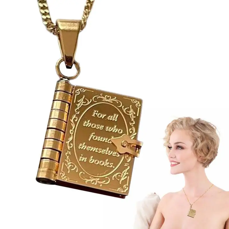 

Book Locket Necklace Diary Shaped Jewelry Book Non-fading Necklace For Women Book Envelope Pendant With Chain And Clasp Unique