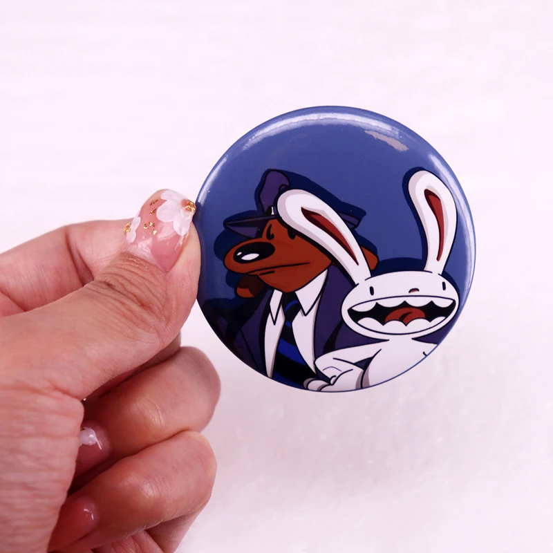 Собака детектив Сэм и его кролик помощник Макс значок Ретро манга комикс Кнопка