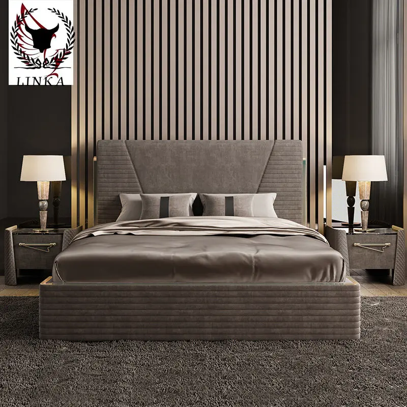 

Italian style light luxury solid wood double bed master bedroom simple big bed modern high-end furniture combination new product
