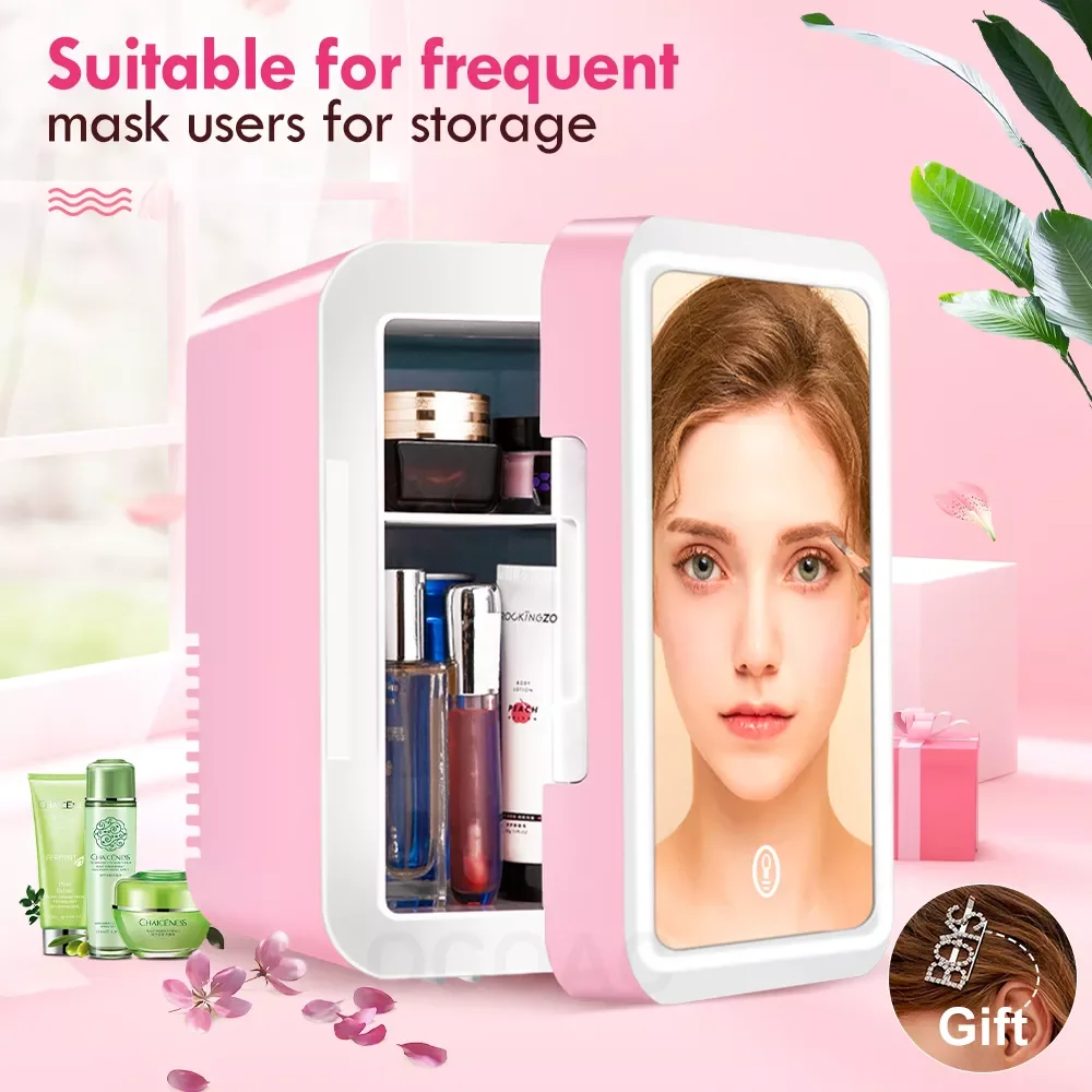 Refrigerator For Cosmetics 8L Mini Skincare Fridge 220v LED Mirror Makeup Beauty Built-in Freezer Cooler Warmer For Home Car