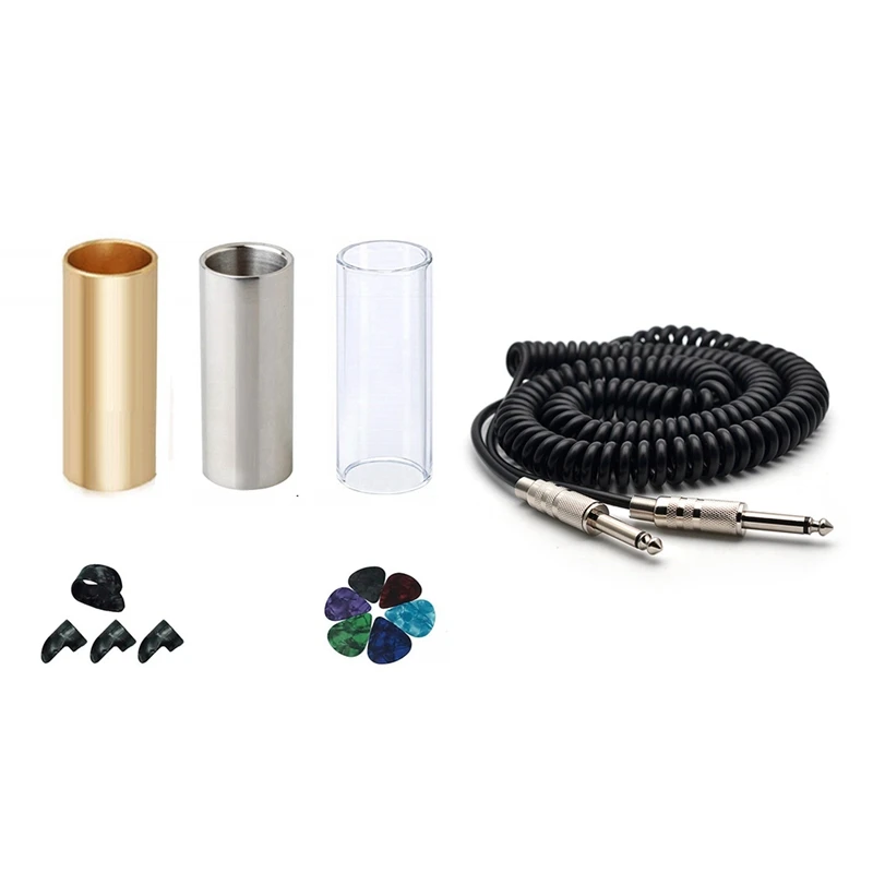 

2 Set Musical Instrument Accessories: 1 Set Guitar Slide Set & 1 Pcs 6.35/6.5 Guitar Bass Audio Cable Shield Wire 5M
