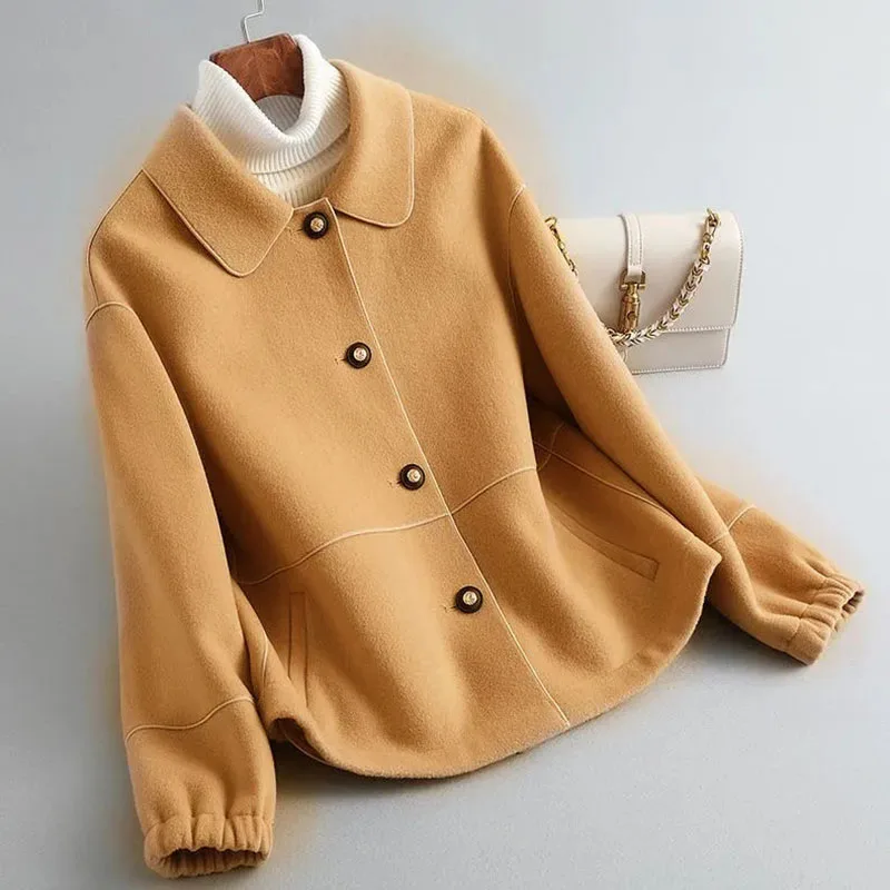 

2022 New Spring Autumn Fashion Double Sided Woolen Jacket Women's Loose Short Cashmere Woolen Coat Female Outerwea Overcoat Tops