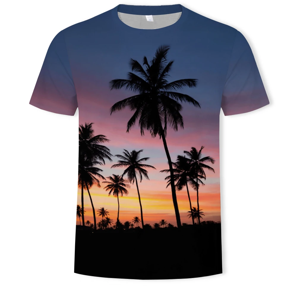 

Summer Natural Scenery Palm Tree Graphic t shirts For Men Fashion 3D Starry Sky Print T-shirt Casual O-Neck Short Sleeve t-shirt
