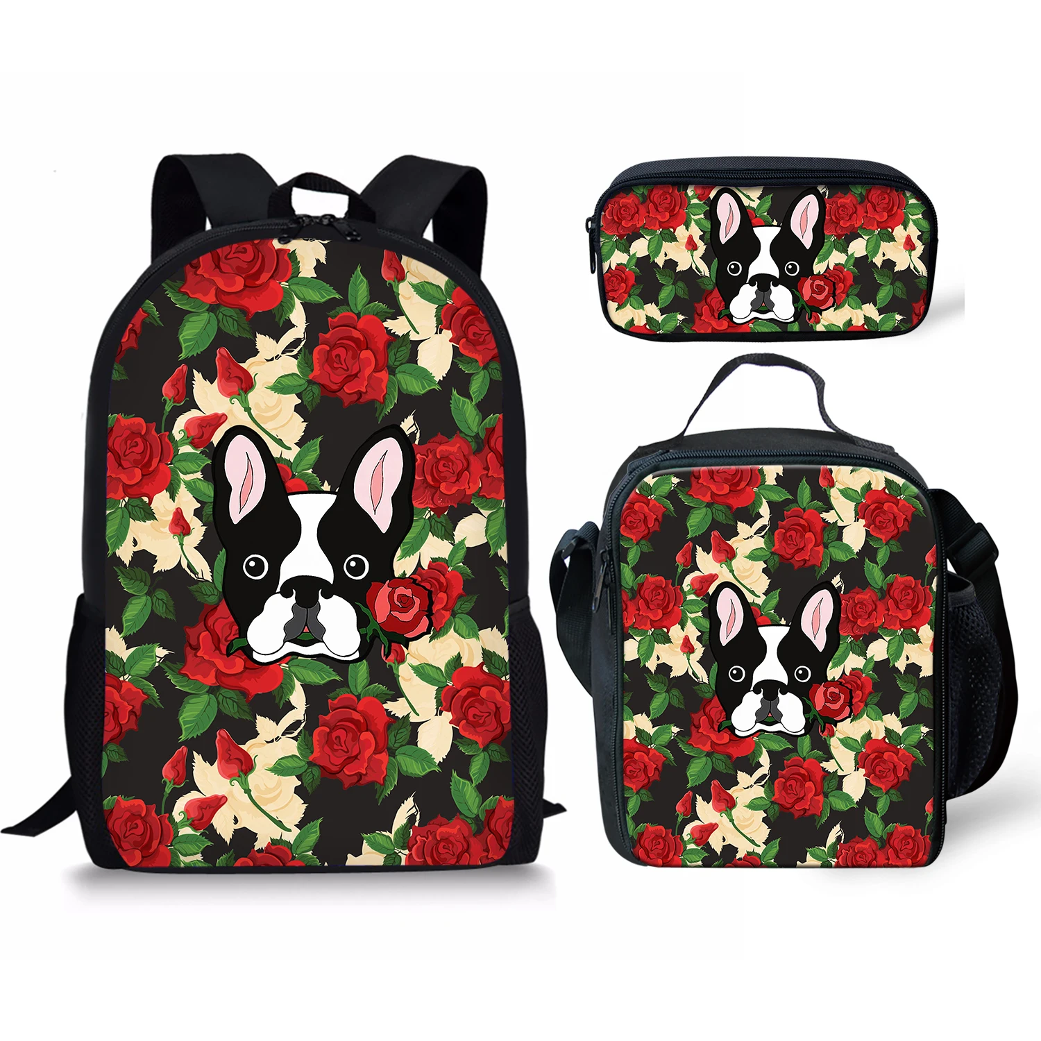 Bulldog Printing Pattern School Backpacks & Pencil Bag & Lunch Bag Personalized Kids Daypack New Design Rucksack for Teenager