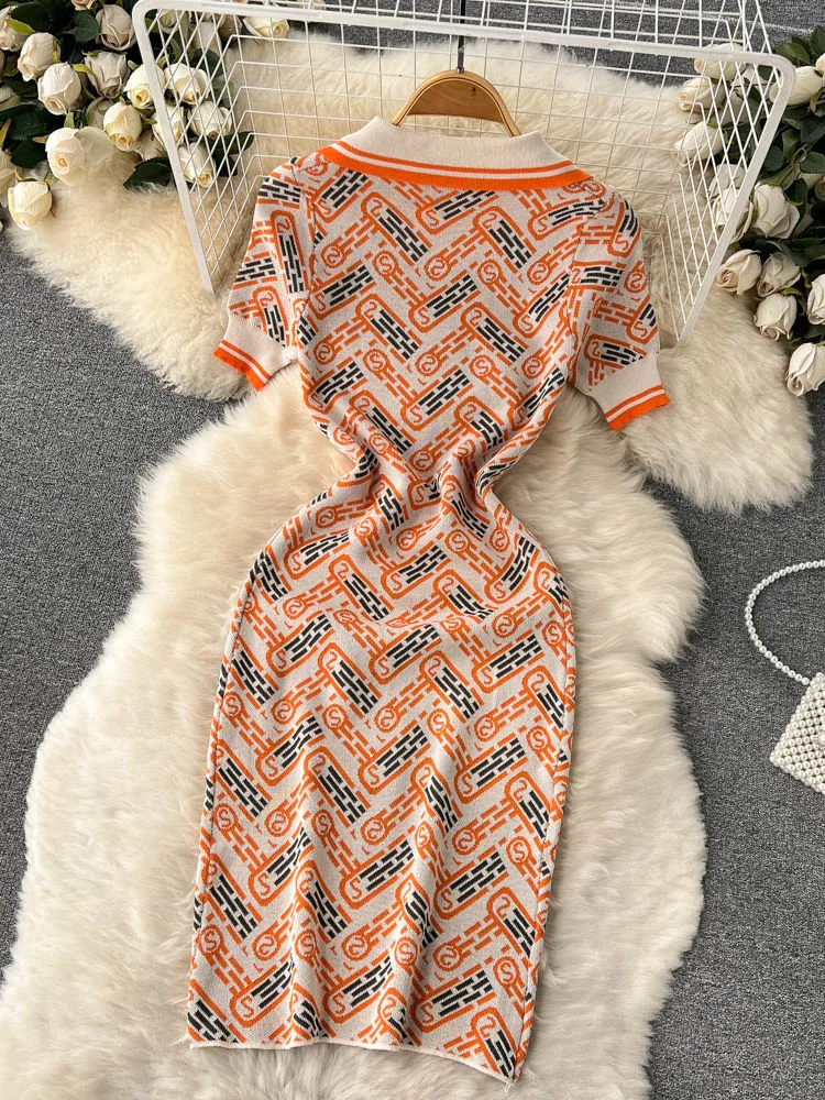Женское трикотажное платье-поло ALPHALMODA с коротким рукавом и воротником-поло