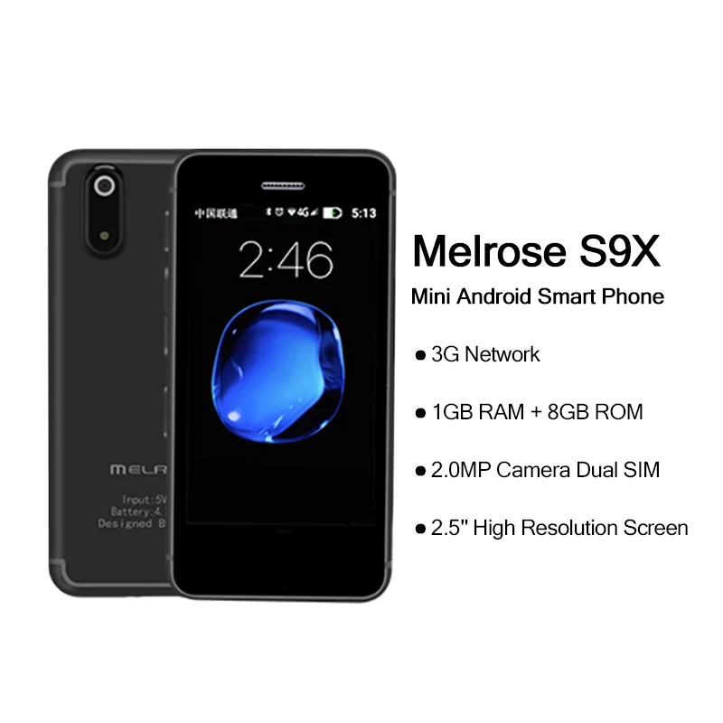 S9X Android 6.0 Ultra-slim Mini Smartphone 2.5 Inch 1G RAM 8GB ROM Quad Core Bluetooth Camera WiFi Small Cell Phones