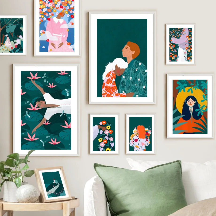 

Boho Water Lilies Girl Couple Goddess Gaia Wall Art Print Canvas Painting Nordic Poster Abstract Pictures For Living Room Decor