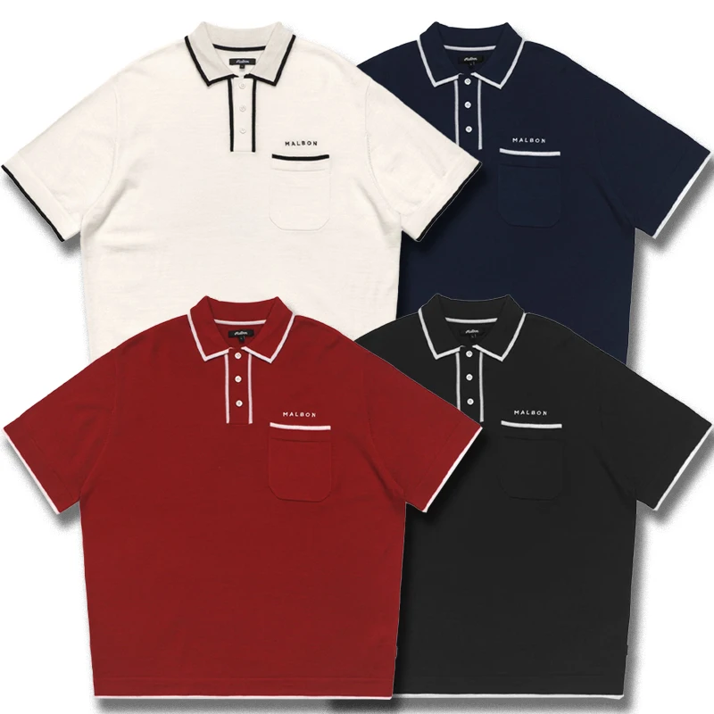 

2023 Malbon Golf Men Wear Clothing Embroidered Letter Small Pocket Short Sleeve Polo Business Casual Malbon Short Sleeve T-shirt