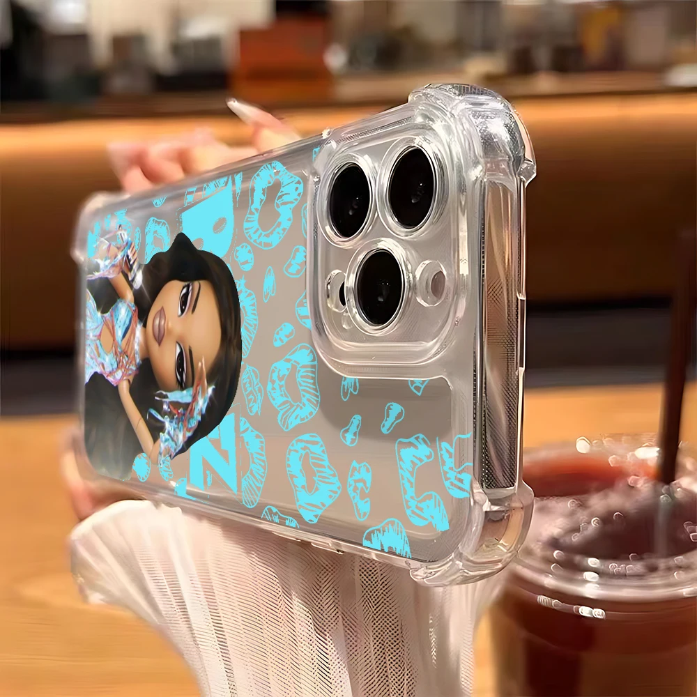 Фото Модный милый чехол для телефона с куклой Bratzs для iPhone 16, 15, 14, 13, 12, 11, Mini Pro Max X XR XSMax 7, 8 Plus, прозрачный чехол с защитой от падения №4