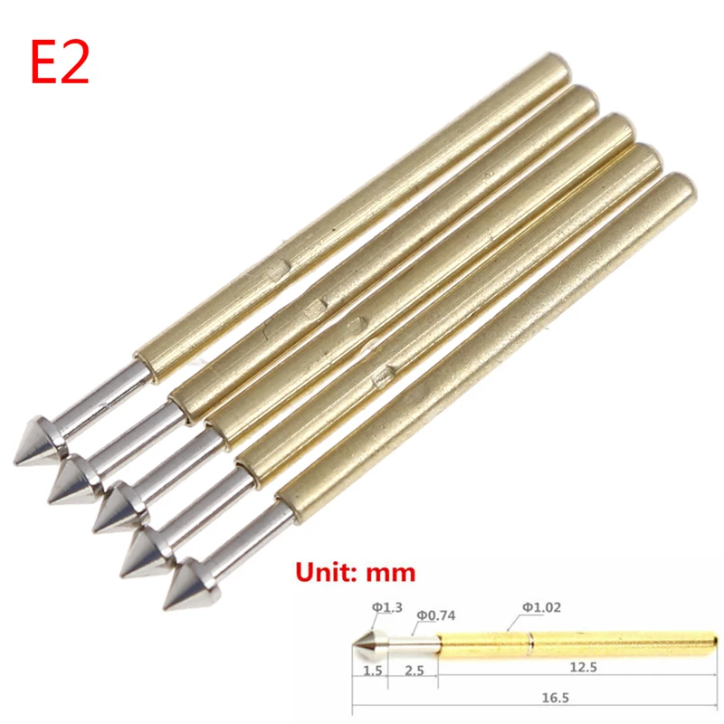 

100pcs P75-E2 / P75-E3 Spring Test Probe Pogo Pin 1.3mm Conical Head Gold Plated 1.0mm Thimble