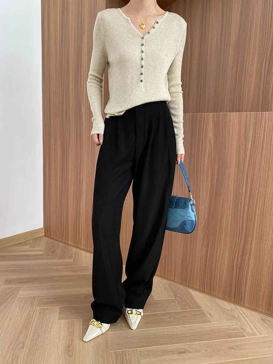 Вязаные Пуловеры в французском стиле на пуговицах с V-образным вырезом