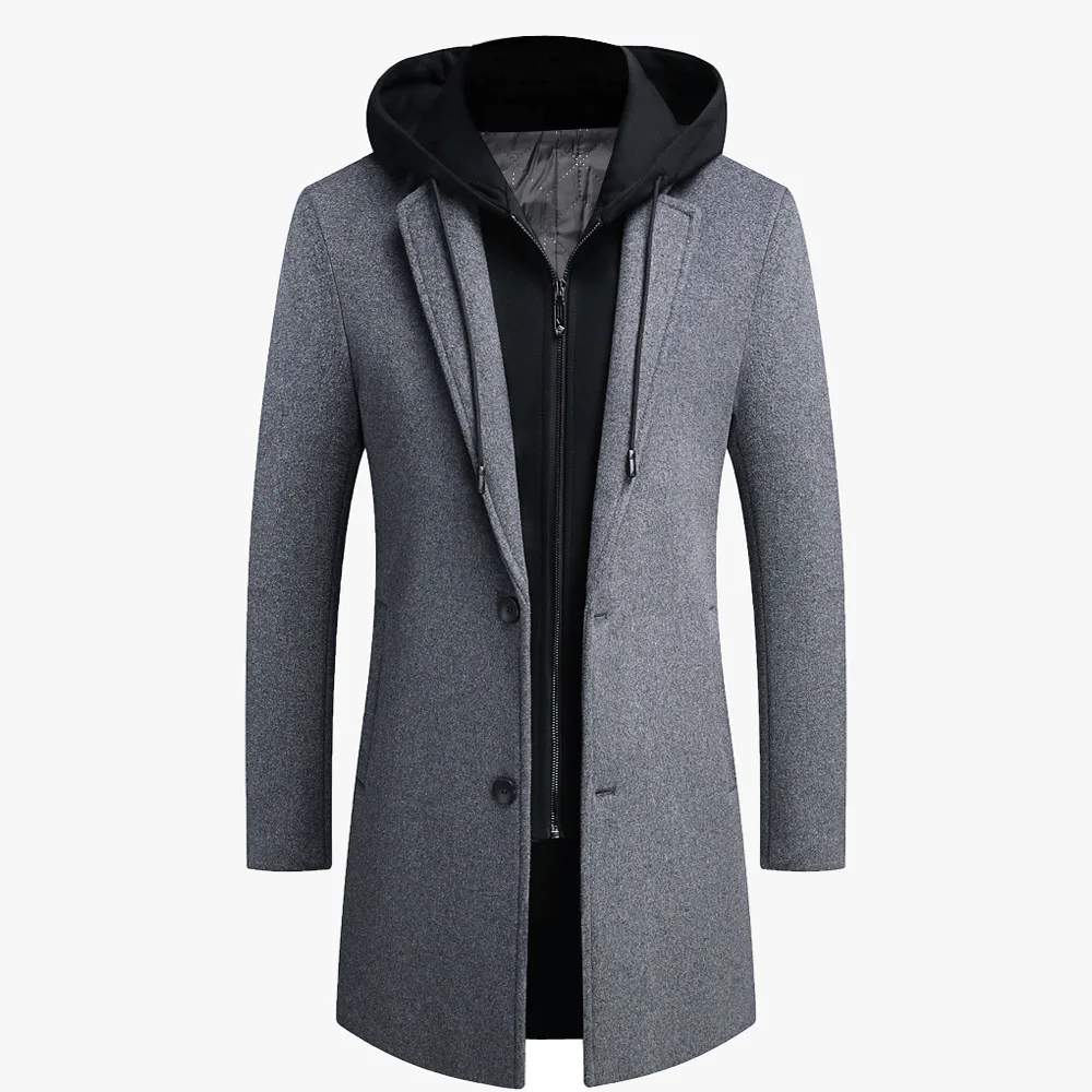 

Young Men's Student Korean Version Casual Woolen Coat Mid-length Detachable Hat Trend Coat Men's Clothing
