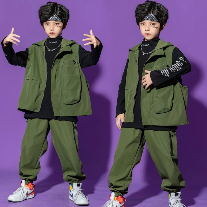 Детская одежда для бальных танцев в стиле хип-хоп куртка армейского зеленого