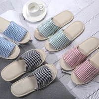 1 pair home slippers flip indoor bedroom women house shoes spring autumn ladies footwear unisex lovers lattice linen flat shoes