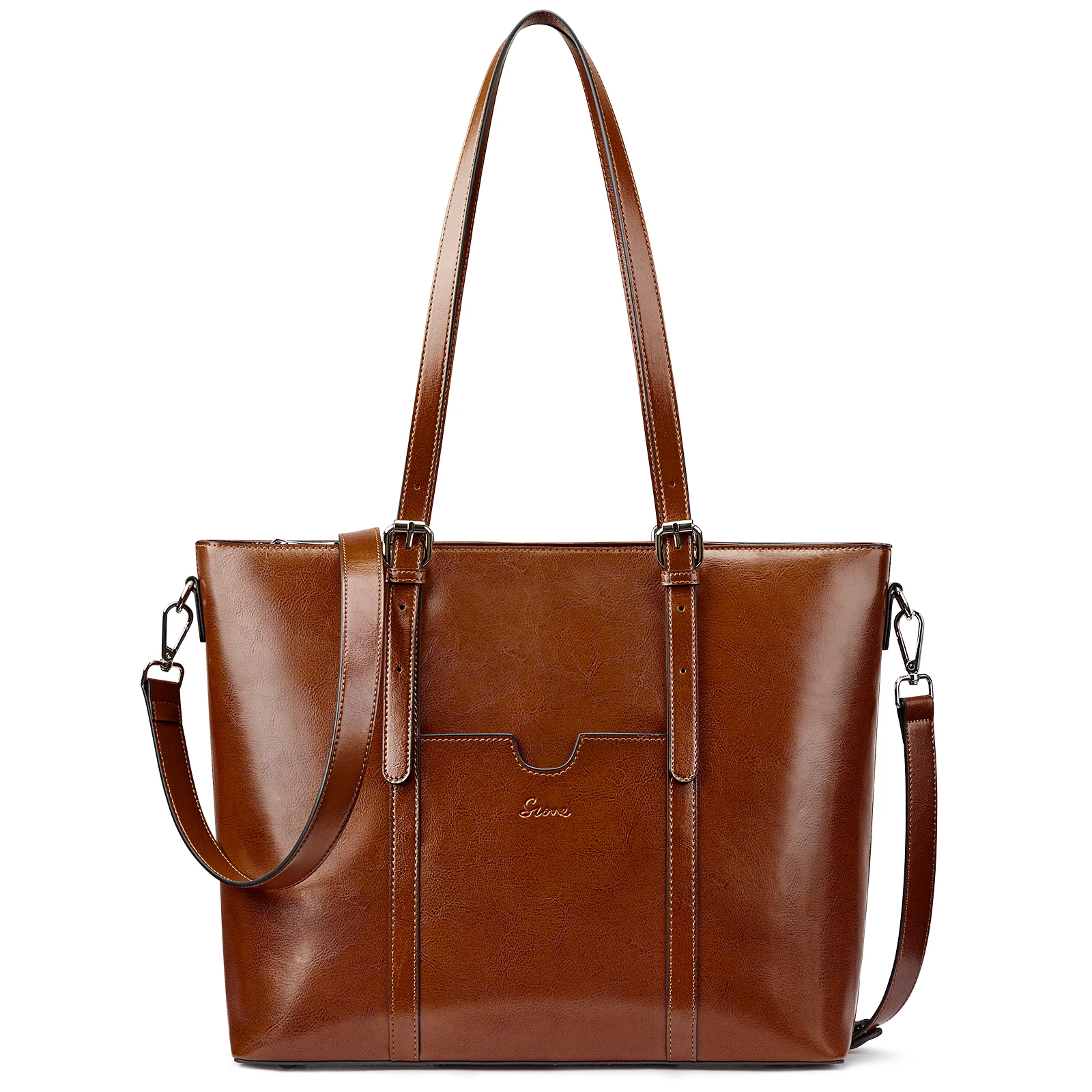 S-ZONE Women Genuine Leather Laptop Tote Bag Office Shoulder