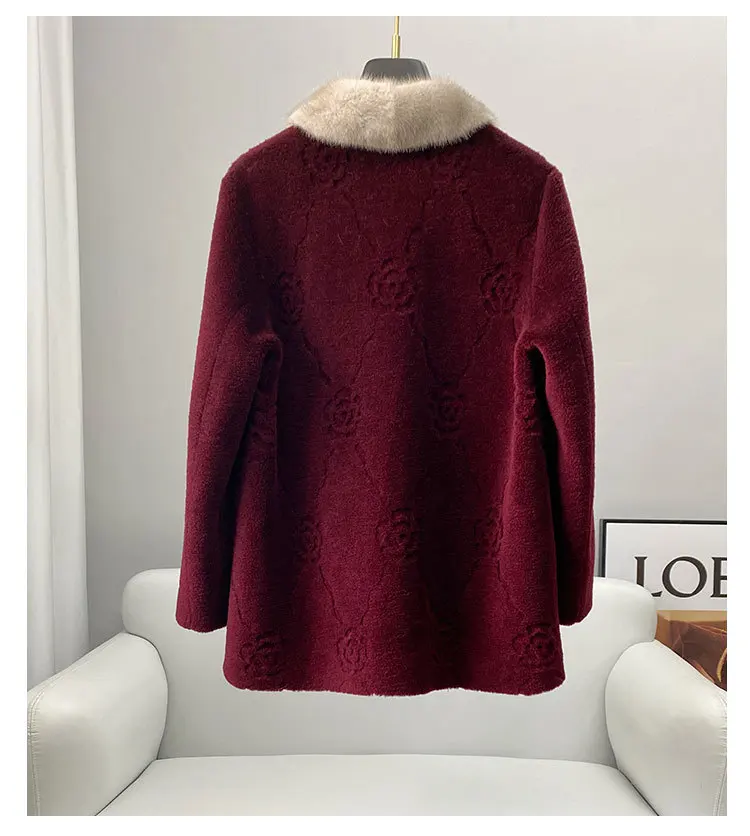 

2023Real fur, winter fashion new Mother's Sheep Fleece Coat Women's Short Mink Collar Middle and Old Age Pellet Fur One Piece Co