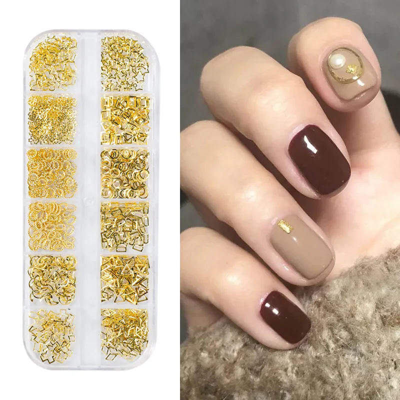 

12 Grid Japanese Nail Art Rivet Set Rose Gold Silver Alloy Solid Semi-circular Metal Sequins Studs Rivets nails Manicure