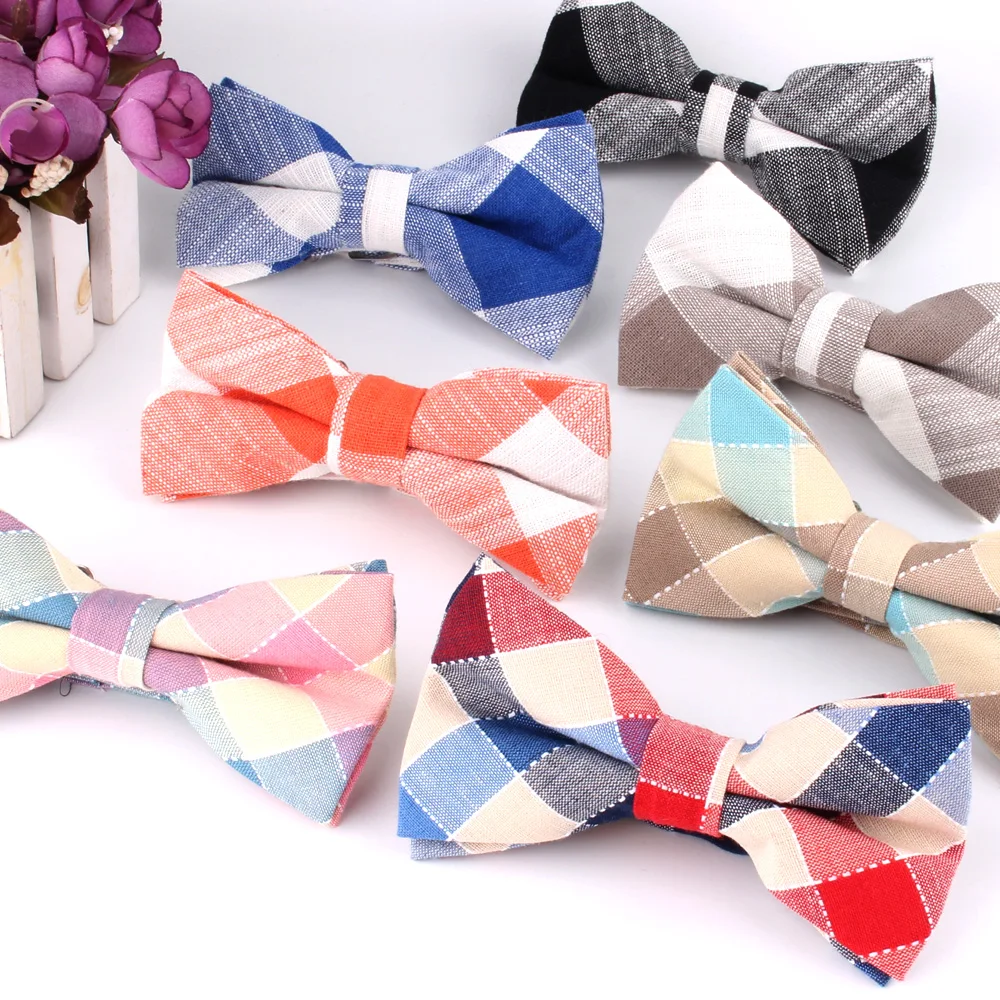 

New Plaid Bow tie For Groom Fashion Check Bow tie For Men Women Bow knot Adult Wedding Bow Ties Cravats Groomsmen Cotton Bowties