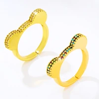 ins hot sale 14k real gold plated cute little bear inlaid colorful zircon ring opening adjustable fashion women rings jewelry