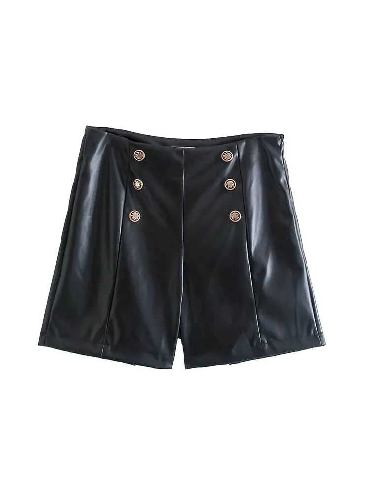 

Nlzgmsj 2023 Fashion High Waist Shorts Women A-Line Elegant Leather Shorts Korean Style Wide-legged Shorts Autumn Winter Women