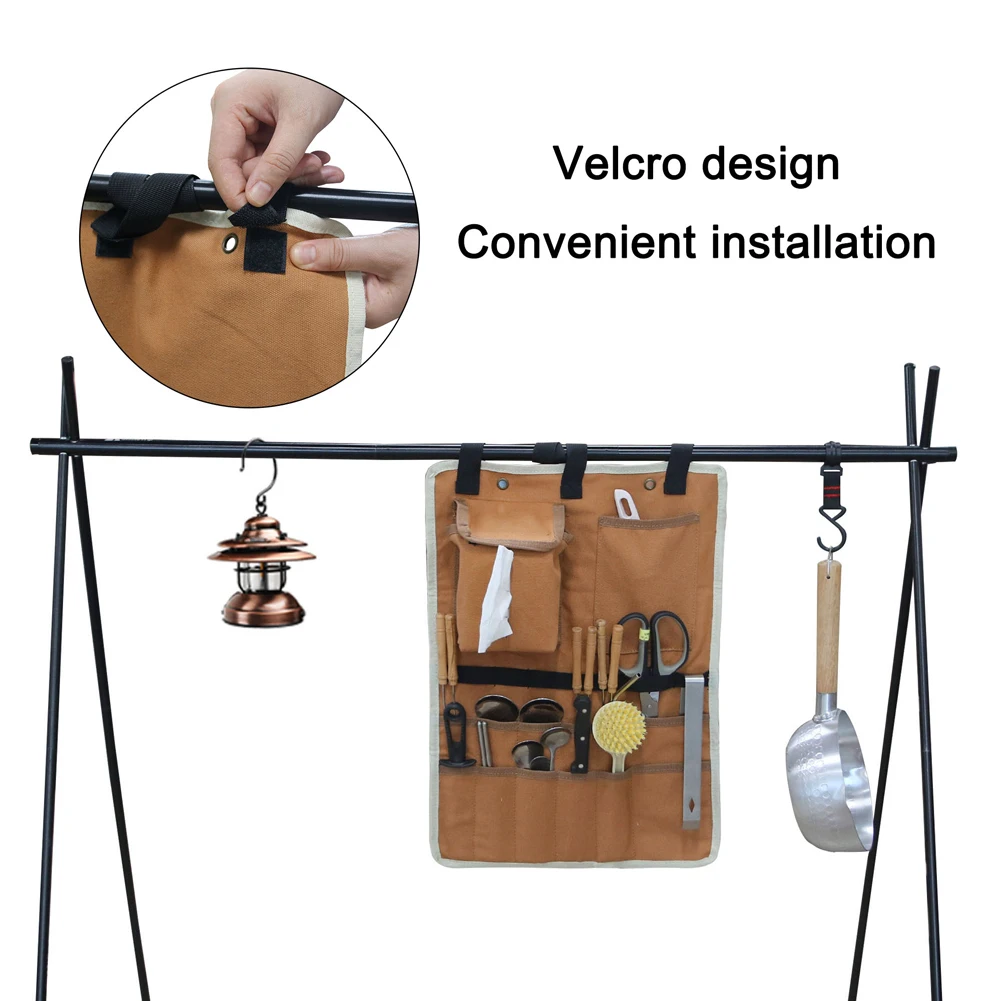 

Outdoor Camping Cutlery Bag Cookware Storage Hanging Bag 16 Amp Canvas Storage Bag Cutlery Utensil Hanging Organizer Bags