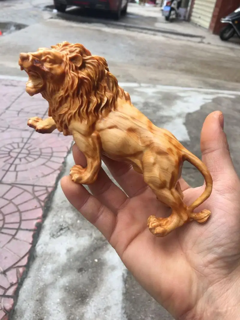 

TOP COOL GOOD GIFT AUSPICIOUS GOOD LUCK HANDMADE WOOD CARVING ANIMAL LION STATUE ORNAMENT