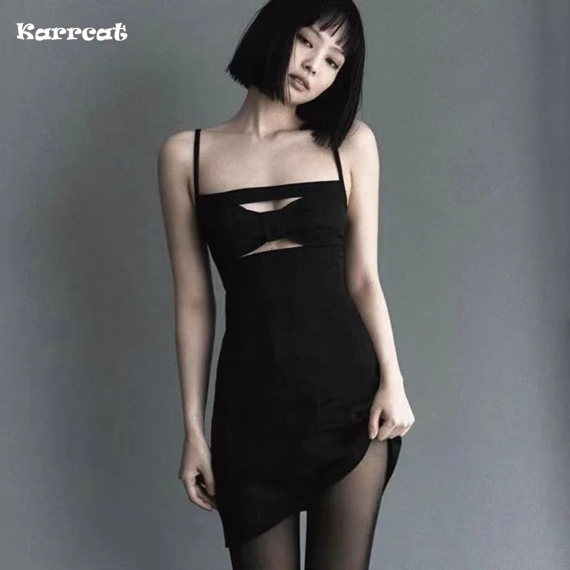 

Karrcat Jennie Same Dress Gothic Hollow Out Mini Dress Grunge Dark Aesthetic Bodycon Dress Emo Korean Fashion Party Dresses Kpop