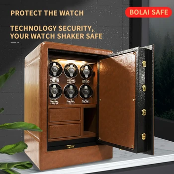 BOLAI New Design 6 Slot Watch Winder Safe Box Digital Eletronic Code Safe Body Packing Leather Safes MELANCY New Design 6 Slo
