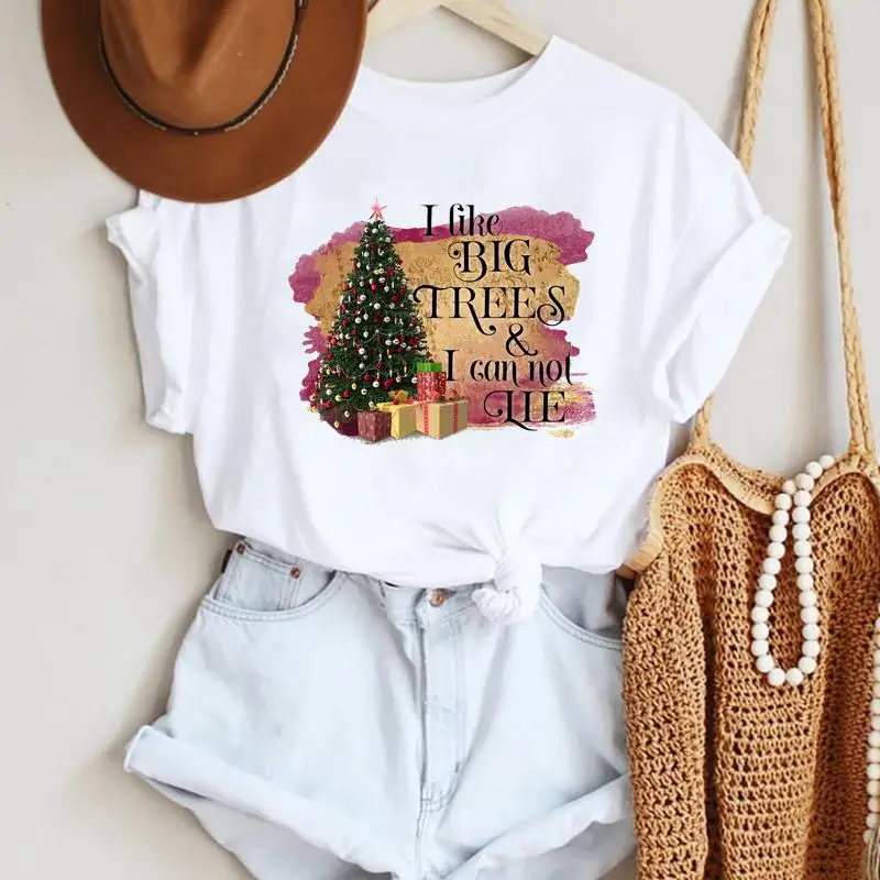 

Women Watercolor New Trend Merry Christmas Short Sleeve Fashion 90s Print Tshirts Trend Graphic Travel Top T Shirt Tee T-Shirt