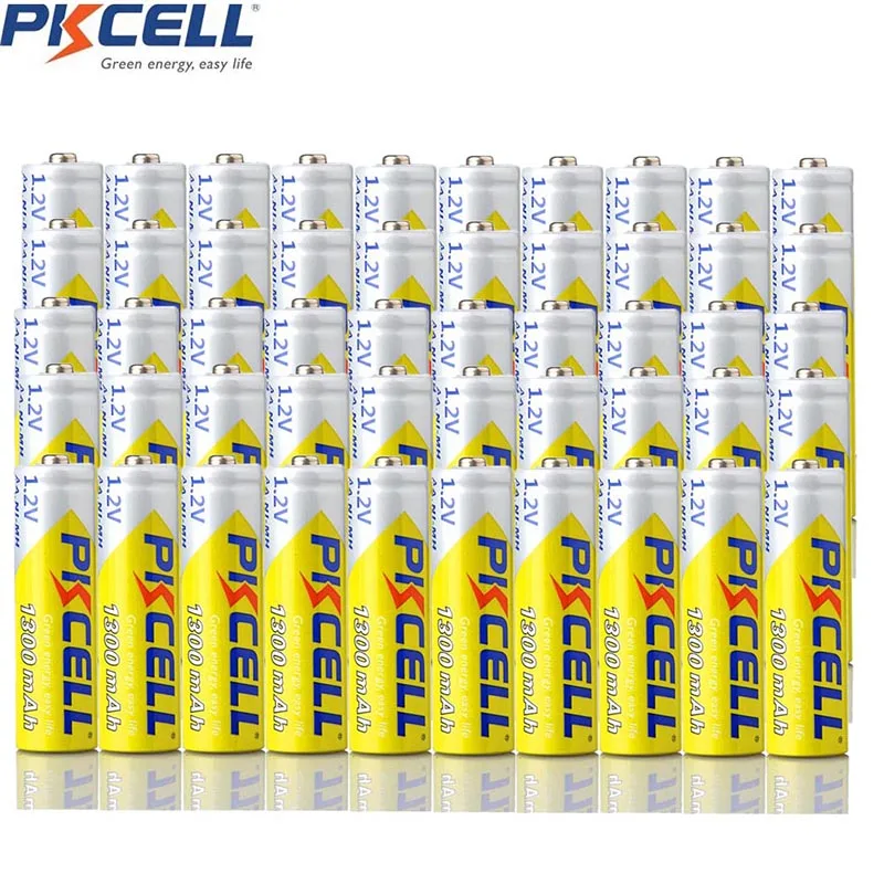 

50 шт., аккумуляторные батарейки PKCELL, 1300 мАч, 1,2 в, NIMH, 2A, Ni-MH