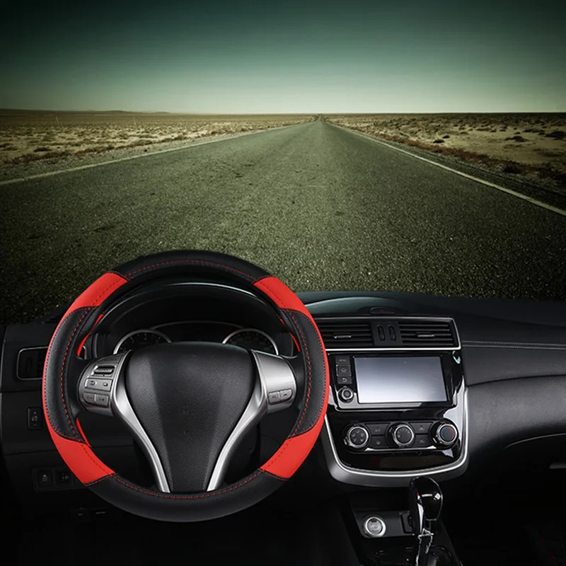 

Car Steering Wheel Cover Sports Leather Double Color Matching Steering Wheel Non-slip Wear-Resistant Car Interior Accessories