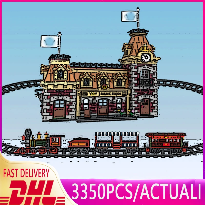

Hot J11001 Battery Powered Train and Station Building Blocks Bricks Compatible with 71044 Christmas Diy Toy Kids Birthday Gift