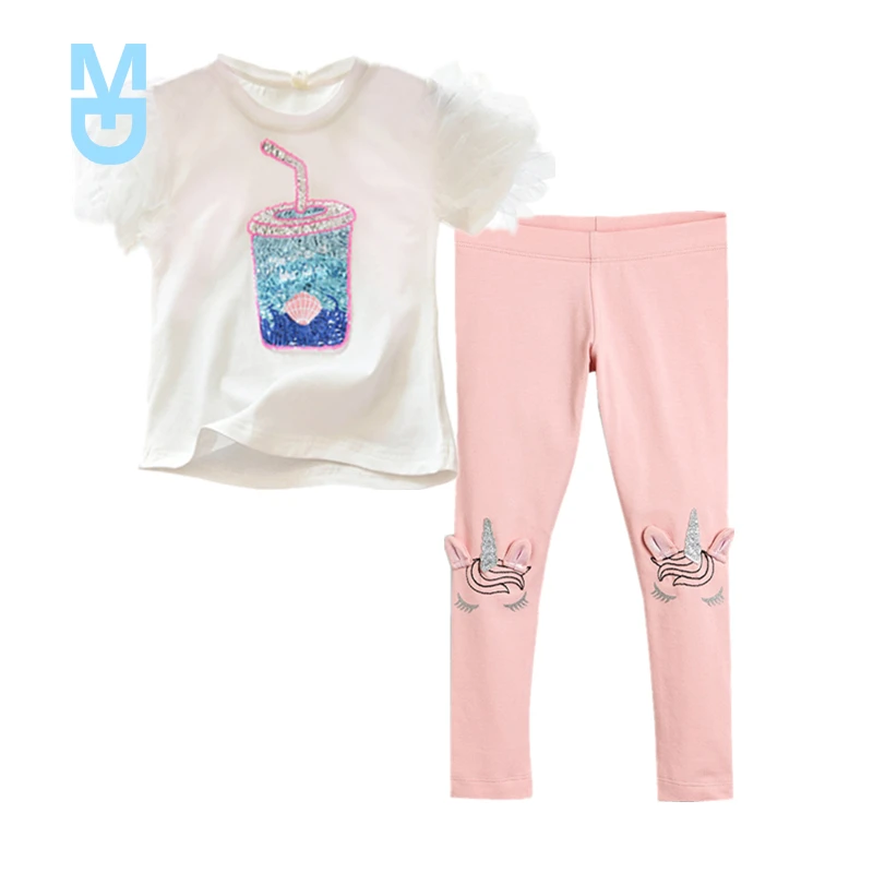 

New Two Pieces Kids Children Girls Clothes Set Little Girl Summer Cartoon Print T Shirt and Pants Leggings Outfits Clothing 2pcs