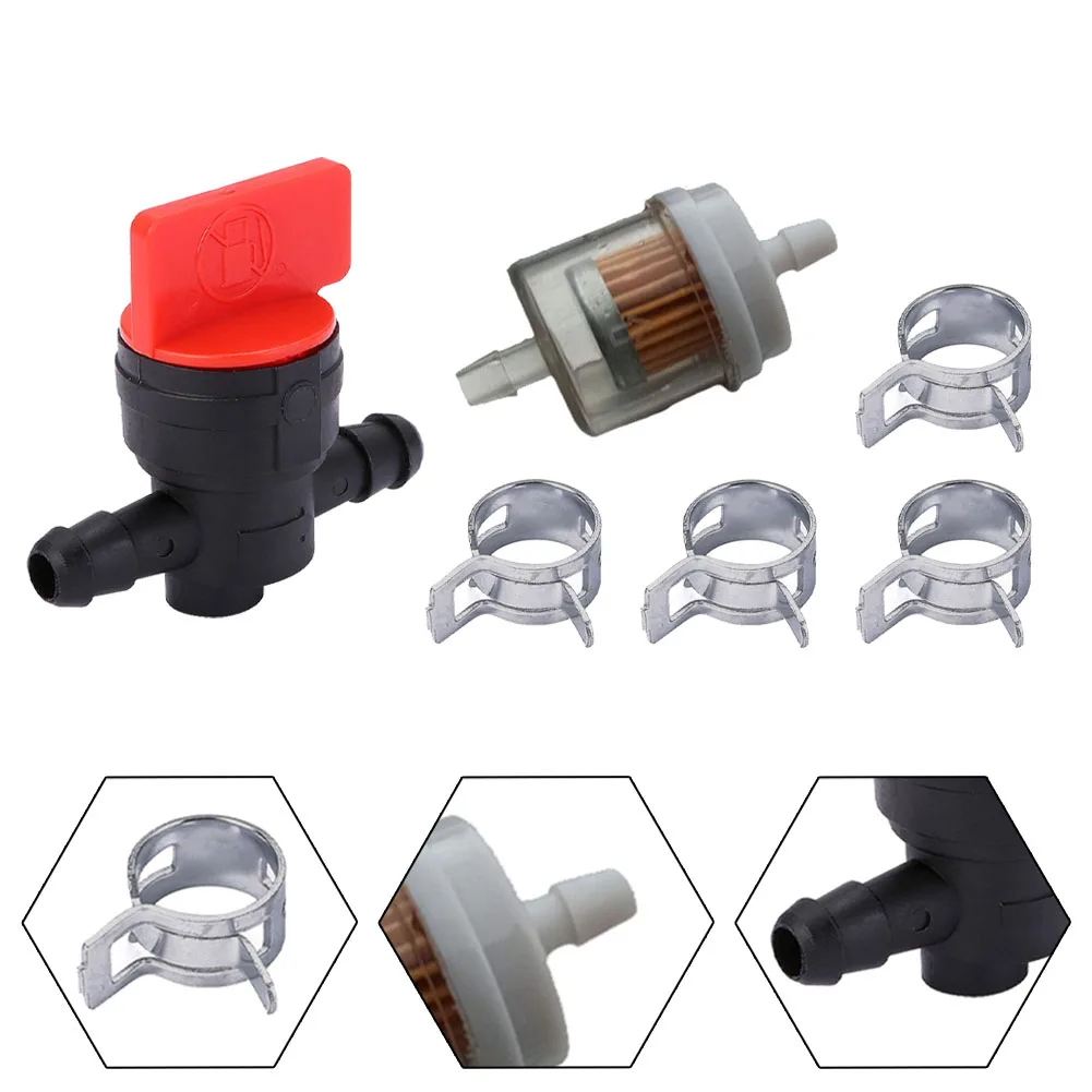 

Gasoline Tap Filter Clamps Set Gasoline Diesel For 6mm Ø Hose Garden Tools Universal Gasoline Oil Diesel Shut-off Valve