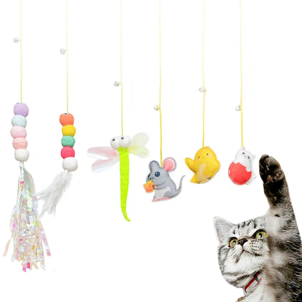 

Interactive Cat Toy Hanging Elastic Rope Catnip Toy Funny Cats Feather Stick with Bell Kitten Mouse Toys Cat Playing Teaser Toys