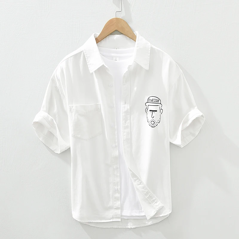 

New Designer Short-sleeved Casual Printed Character Pattern Brand Cotton Shirts For Men Fashion Tops Clothes Camisa Masculina