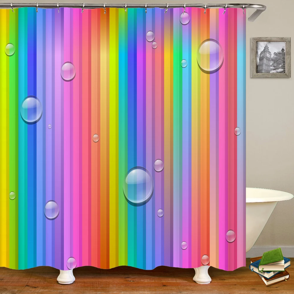 

3D Colorful Simple Geometric Printing Shower Curtains Bathroom Curtain Waterproof Polyester Home Decoration Curtain with Hooks