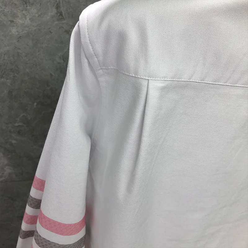 THOM Spring Autunm Fashion Brand Men's Pink Gray 4-bar Striped Casual Cotton Oxford Custom Wholesale TB Shirt